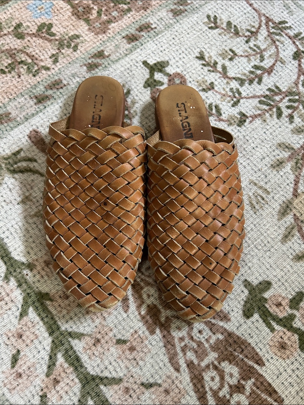 St. Agni Woven Leather Slide Mules in Tan